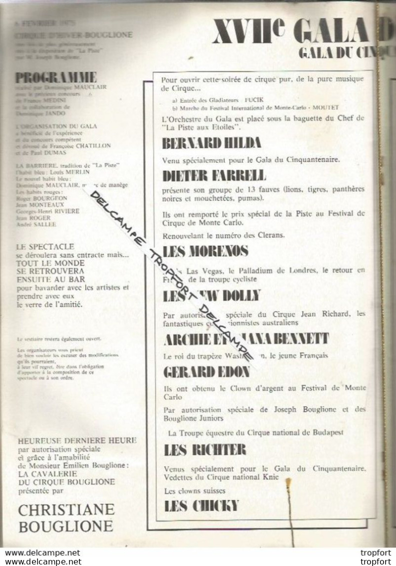 TB vintage program circus / PROGRAMME cirque GALA DE LA PISTE BOUGLIONE GRUS