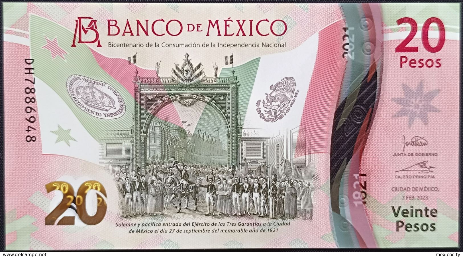 MEXICO $20 ! SERIES DH NEW 7-FEBR-2023 DATE ! Jonathan Heat Sign. INDEPENDENCE POLYMER NOTE Read Descr. For Notes - Mexique