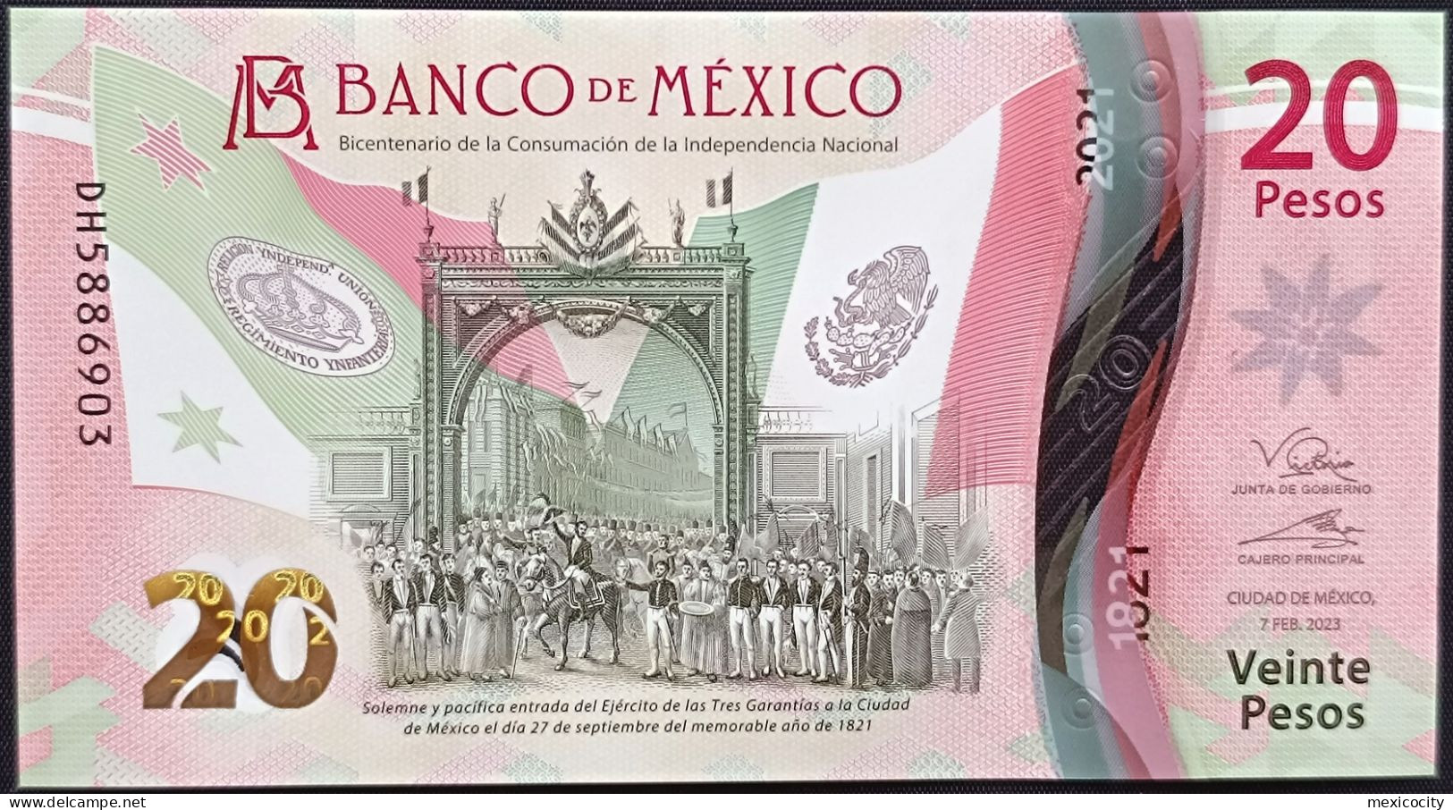 MEXICO $20 ! SERIES DH NEW 7-FEBR-2023 DATE ! Victoria Rod. Sign. INDEPENDENCE POLYMER NOTE Read Descr. For Notes - Mexico