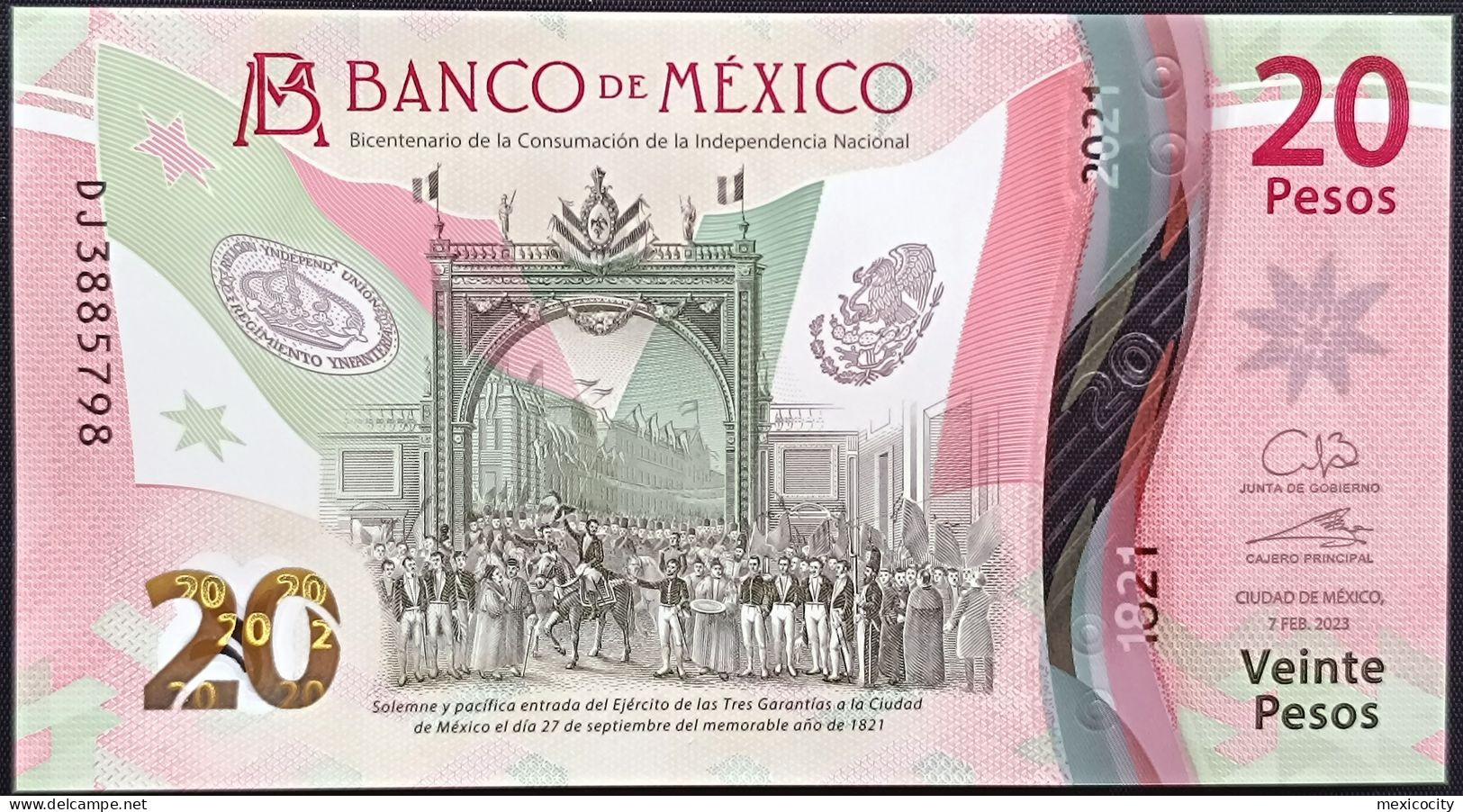 MEXICO $20 ! SERIES DJ NEW 7-FEBR-2023 DATE ! Galia Bor. Sign. INDEPENDENCE POLYMER NOTE Read Descr. For Notes - Mexiko