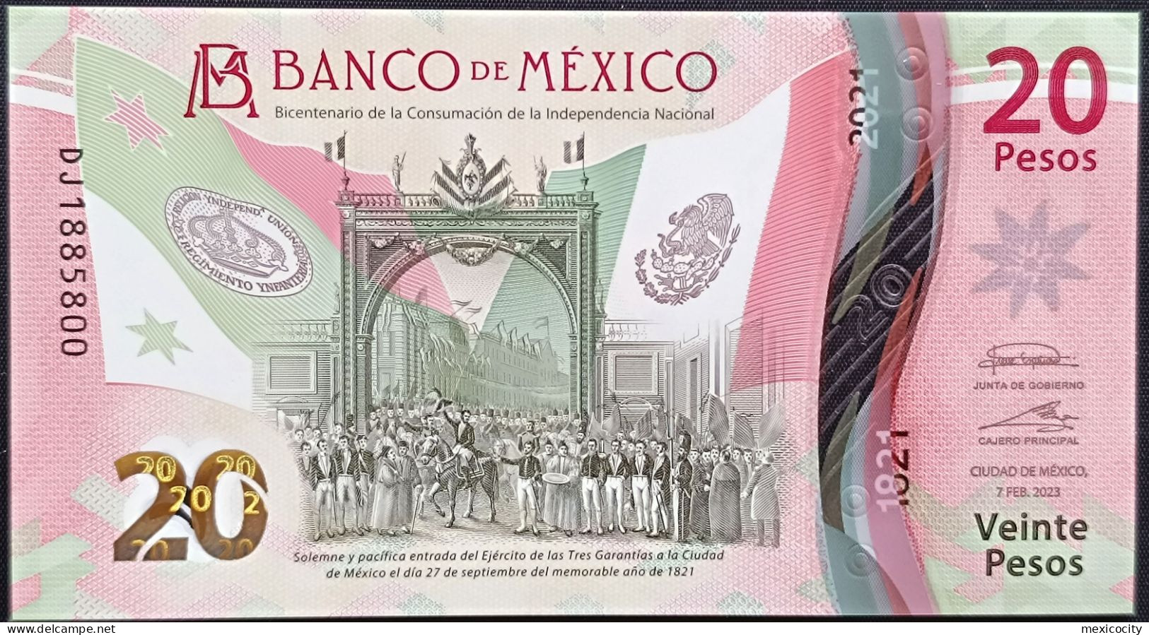 MEXICO $20 ! SERIES DJ NEW 7-FEBR-2023 DATE ! Irene Esp. Sign. INDEPENDENCE POLYMER NOTE Read Descr. For Notes - Mexico