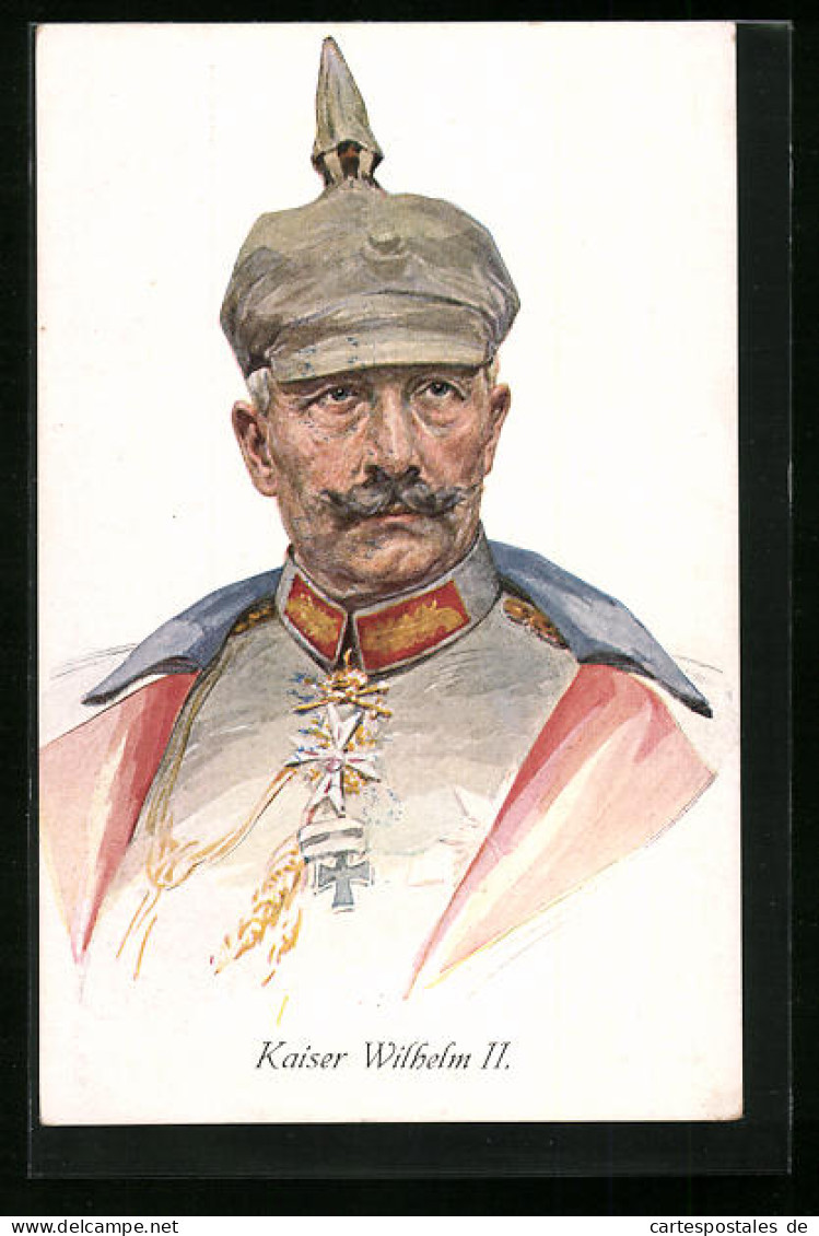 Künstler-AK Kaiser Wilhelm II. In Uniform Mit Pickelhelm  - Königshäuser