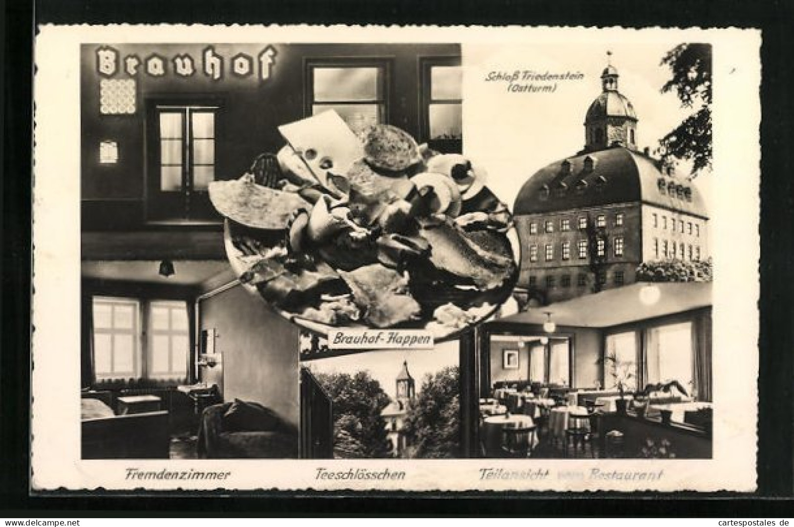 AK Gotha, Gasthaus Brauhof, Collage Aussen & Innen, Brauhof-Happen  - Gotha