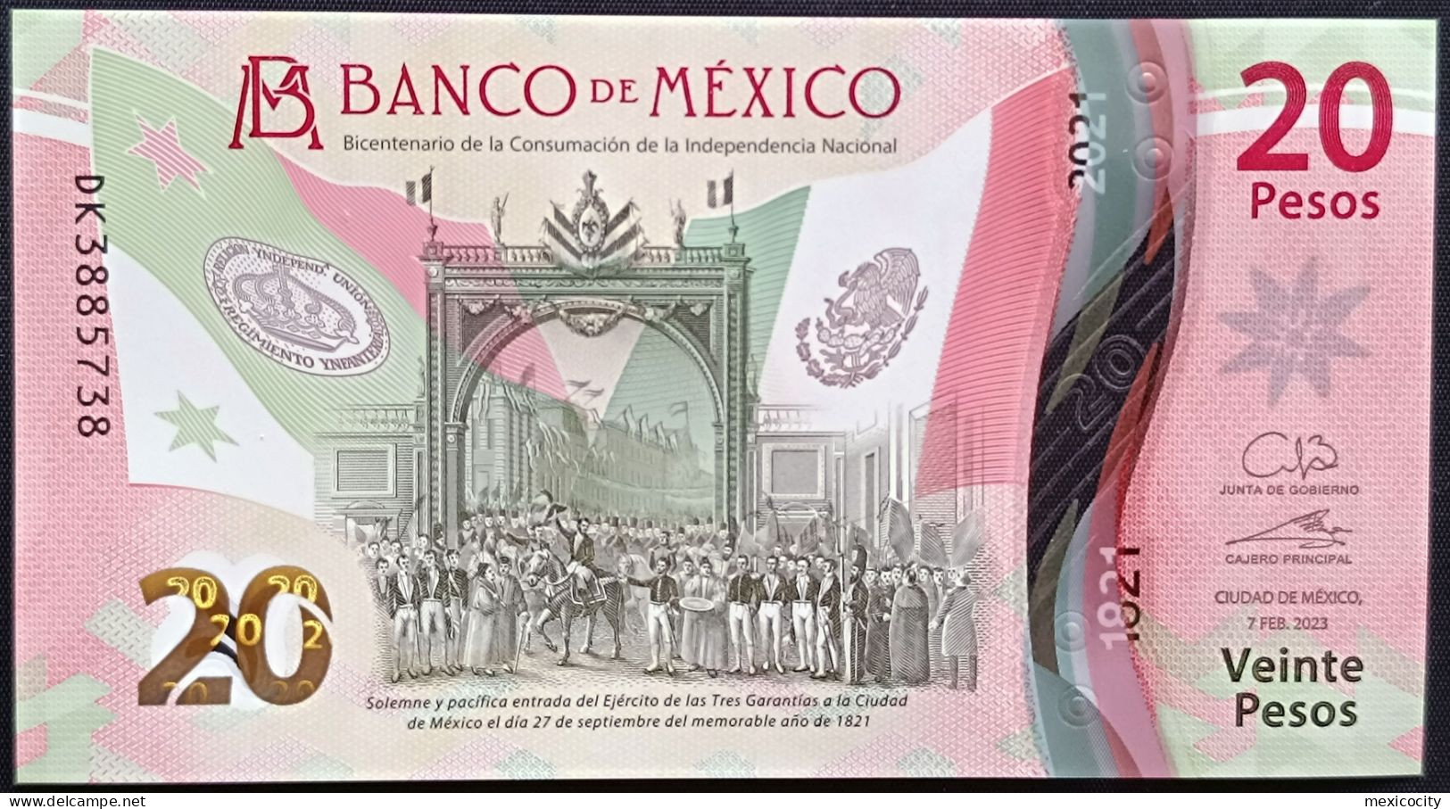 MEXICO $20 ! SERIES DK NEW 7-FEBR-2023 DATE ! Galia Bor. Sign. INDEPENDENCE POLYMER NOTE Read Descr. For Notes - México