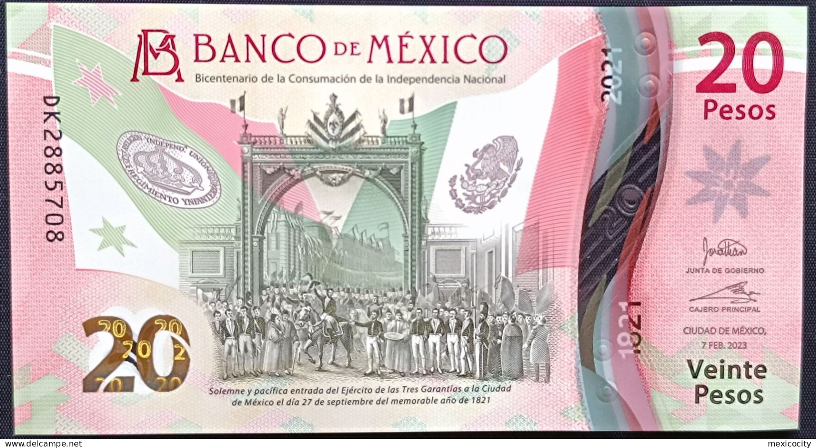 MEXICO $20 ! SERIES DK NEW 7-FEBR-2023 DATE ! Jonathan Heat Sign. INDEPENDENCE POLYMER NOTE Read Descr. For Notes - Mexiko