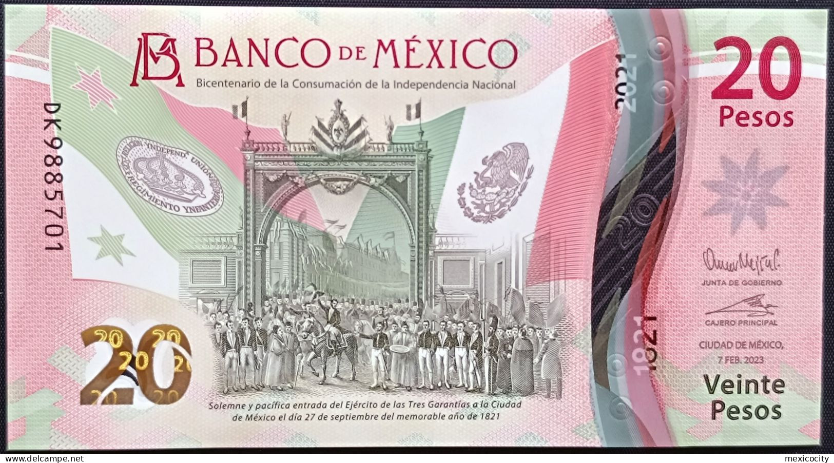 MEXICO $20 ! SERIES DK NEW 7-FEBR-2023 DATE ! Omar Mejia Sign. INDEPENDENCE POLYMER NOTE Read Descr. For Notes - Mexique