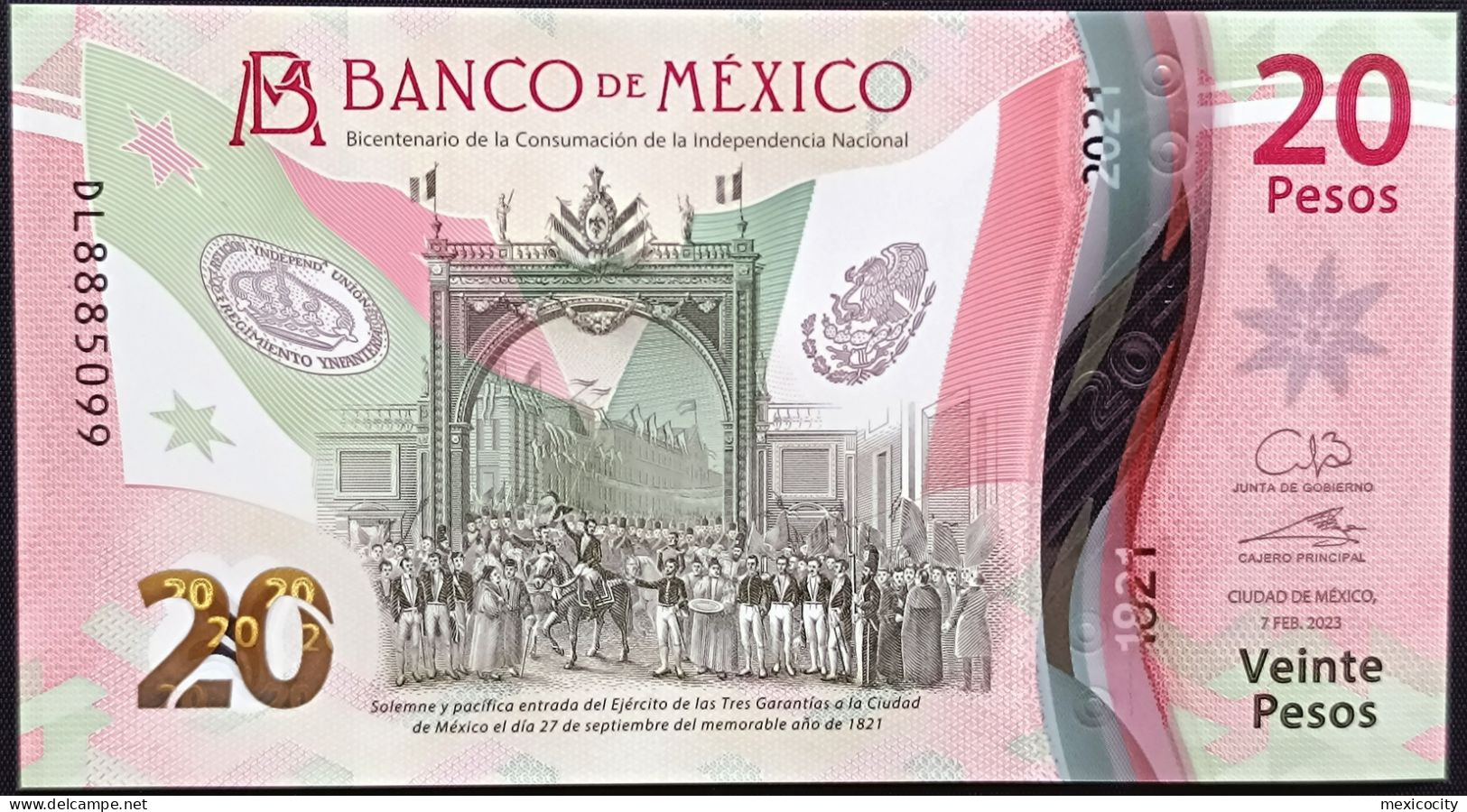 MEXICO $20 ! SERIES DL NEW 7-FEBR-2023 DATE ! Galia Bor. Sign. INDEPENDENCE POLYMER NOTE Read Descr. For Notes - México