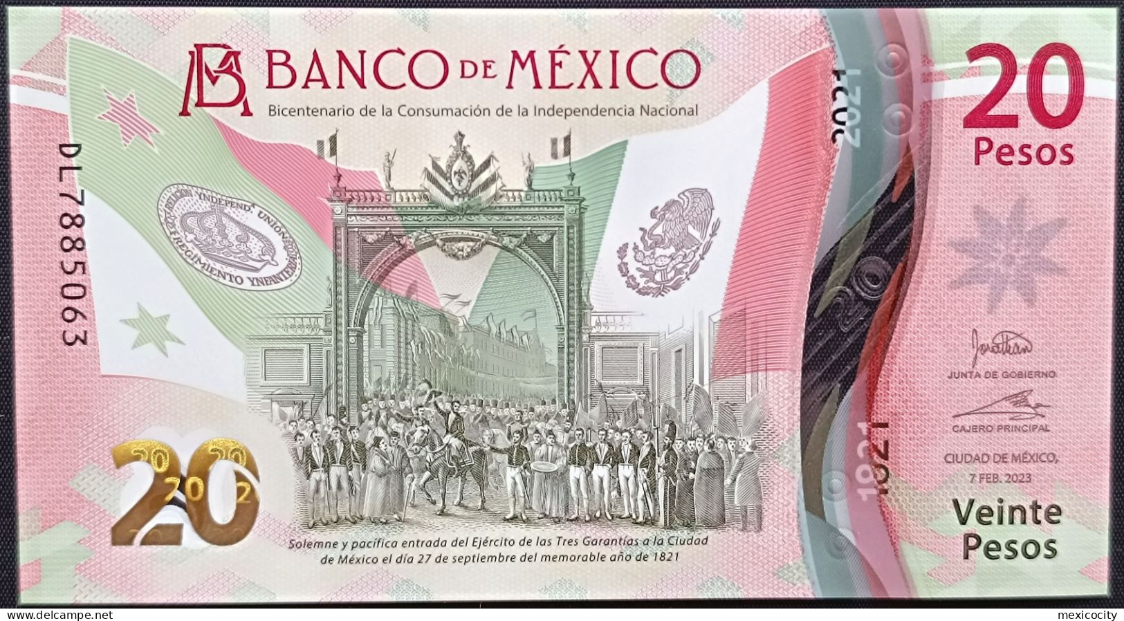 MEXICO $20 ! SERIES DL NEW 7-FEBR-2023 DATE ! Jonathan Heat Sign. INDEPENDENCE POLYMER NOTE Read Descr. For Notes - México