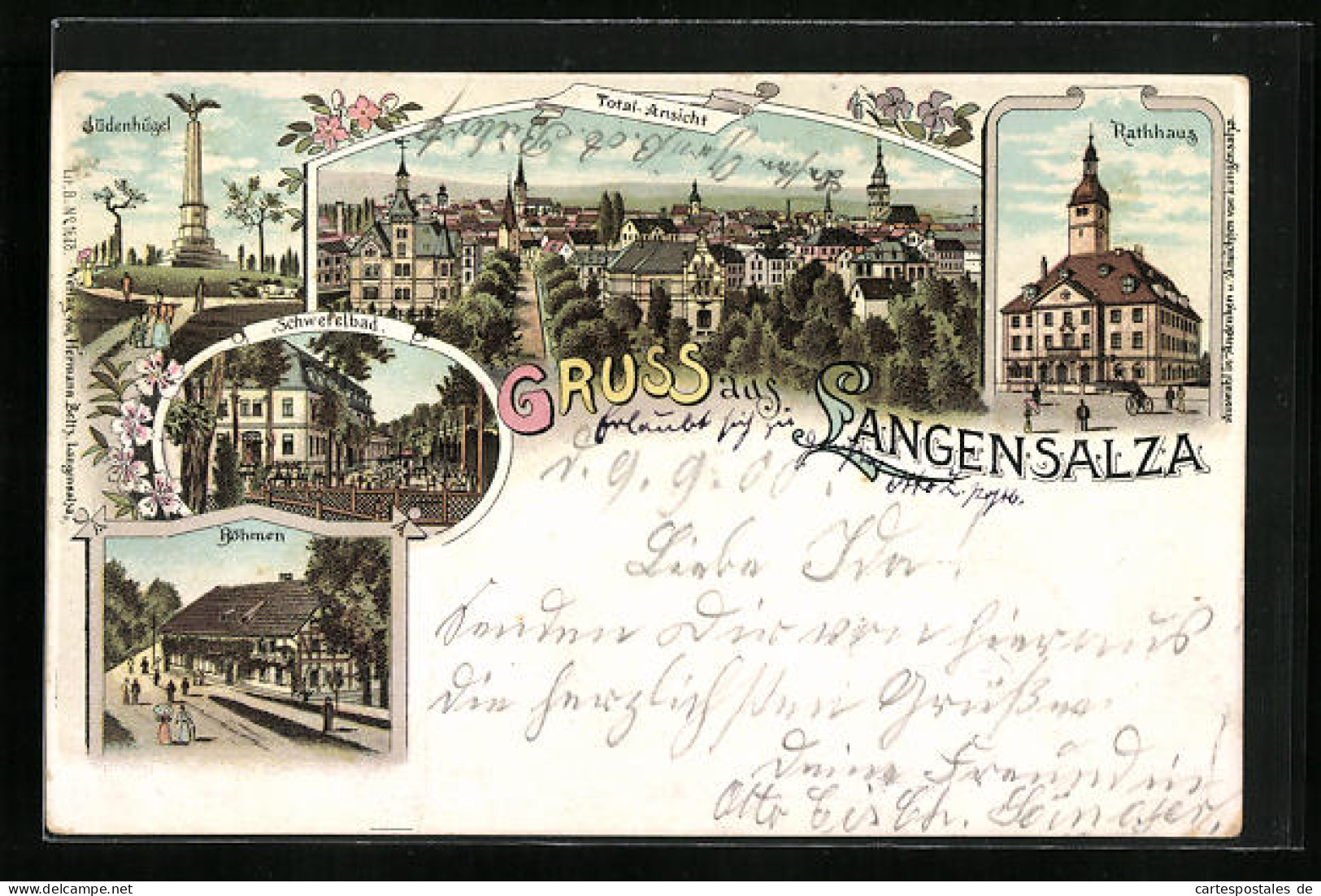 Lithographie Langensalza, Gasthaus Böhmen, Jüdenhügel, Schwefelbad  - Bad Langensalza