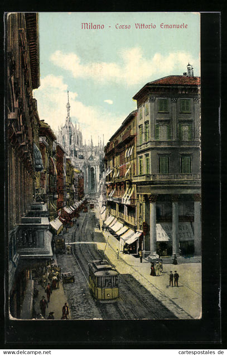 AK Milano, Corso Vittorio Emanuele, Strassenbahn  - Tramways