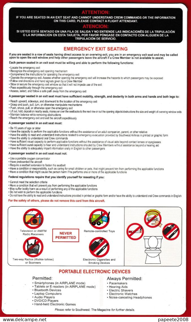 Southwest / 737 MAX8 - 2020 / Consignes De Sécurité / Safety Card (grand Format) - Safety Cards