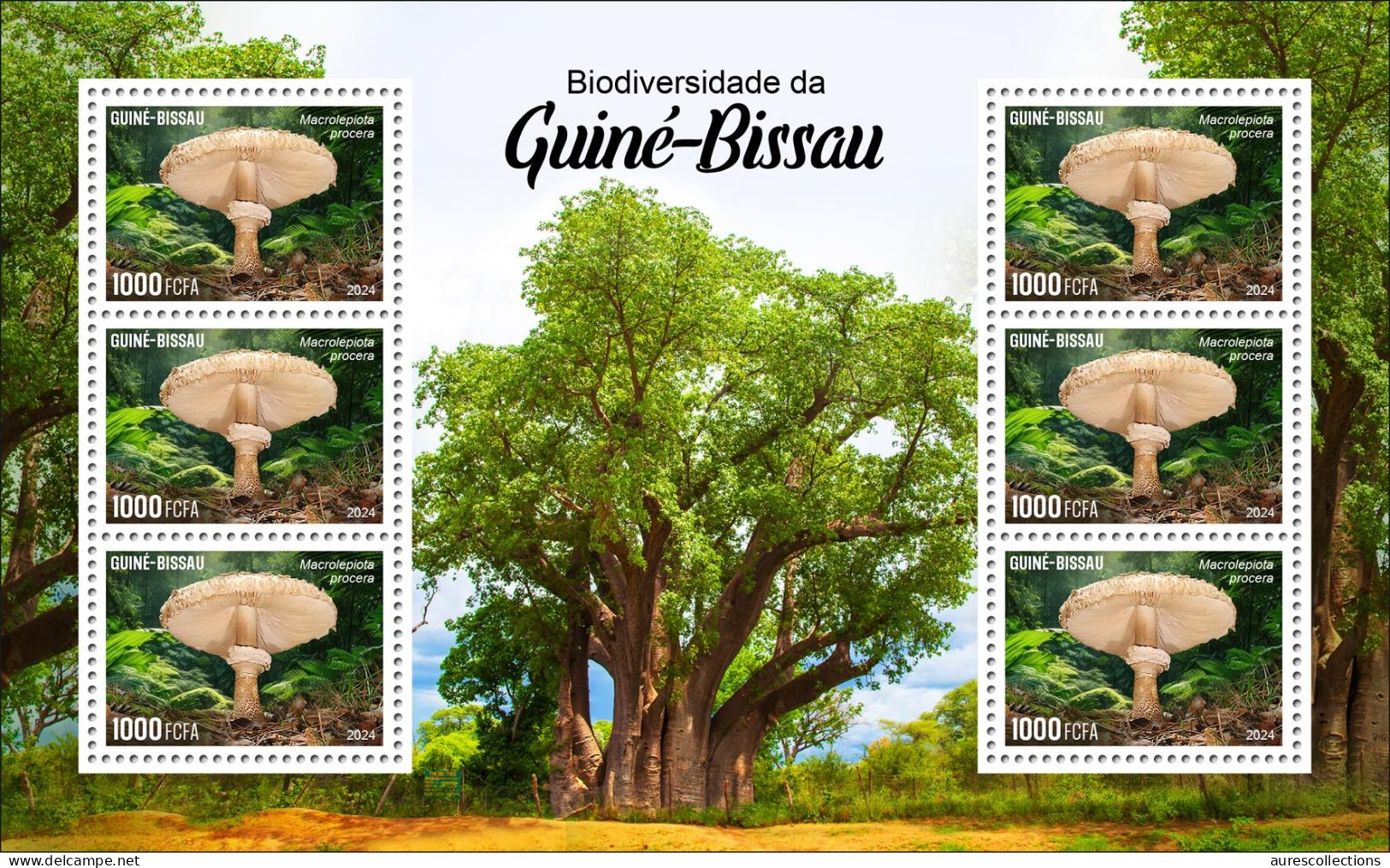 GUINEA BISSAU 2024 MS 6V - REG & OVERPRINT - MUSHROOMS MUSHROOM CHAMPIGNONS - BIODIVERSITY - WILDLIFE WORLD DAY - MNH - Pilze