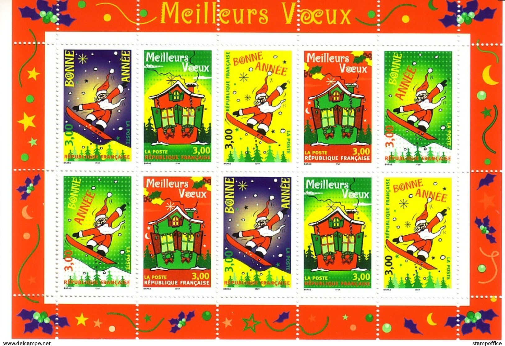 FRANKREICH MI-NR. 3343-3347 POSTFRISCH(MINT) KLEINBOGEN GRUSSMARKEN 1998 WEIHNACHTSMANN - Neufs