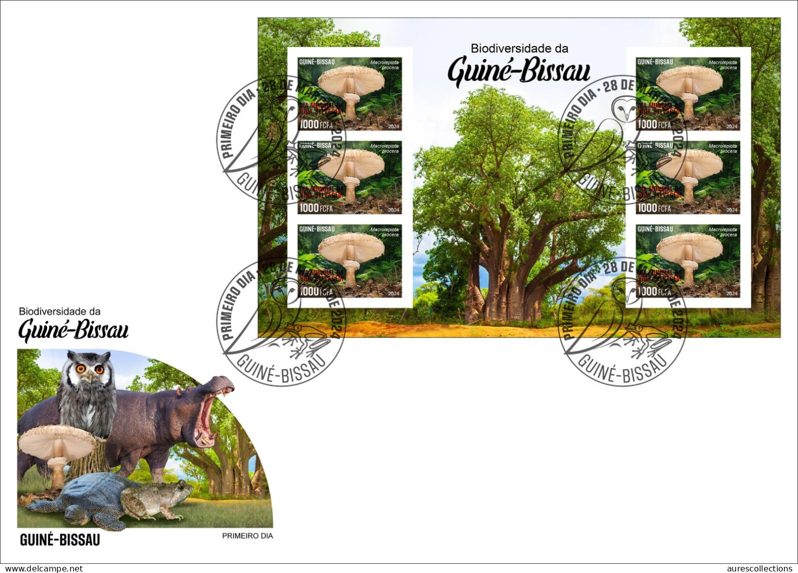 GUINEA BISSAU 2024 FDC IMPERF MS 6V - REG & OVERPRINT - MUSHROOMS CHAMPIGNONS - BIODIVERSITY - WILDLIFE WORLD DAY - Pilze