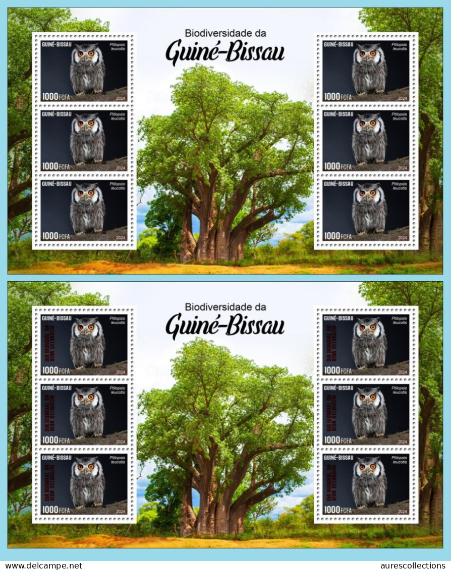 GUINEA BISSAU 2024 MS 6V - REG & OVERPRINT - OWL OWLS HIBOU HIBOUX - BIODIVERSITY - WILDLIFE WORLD DAY - MNH - Gufi E Civette