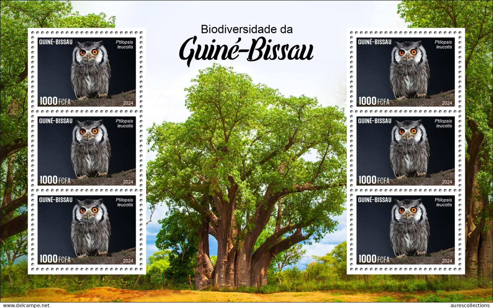 GUINEA BISSAU 2024 MS 6V - REG & OVERPRINT - OWL OWLS HIBOU HIBOUX - BIODIVERSITY - WILDLIFE WORLD DAY - MNH - Uilen