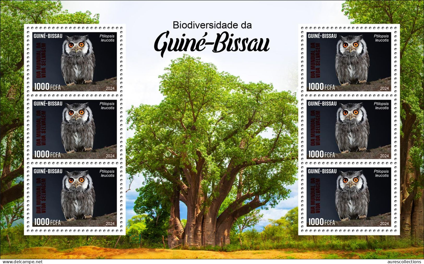 GUINEA BISSAU 2024 MS 6V - REG & OVERPRINT - OWL OWLS HIBOU HIBOUX - BIODIVERSITY - WILDLIFE WORLD DAY - MNH - Hiboux & Chouettes