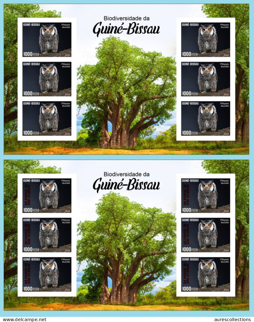 GUINEA BISSAU 2024 IMPERF MS 6V - REG & OVERPRINT - OWL OWLS HIBOU HIBOUX - BIODIVERSITY - WILDLIFE WORLD DAY - MNH - Eulenvögel