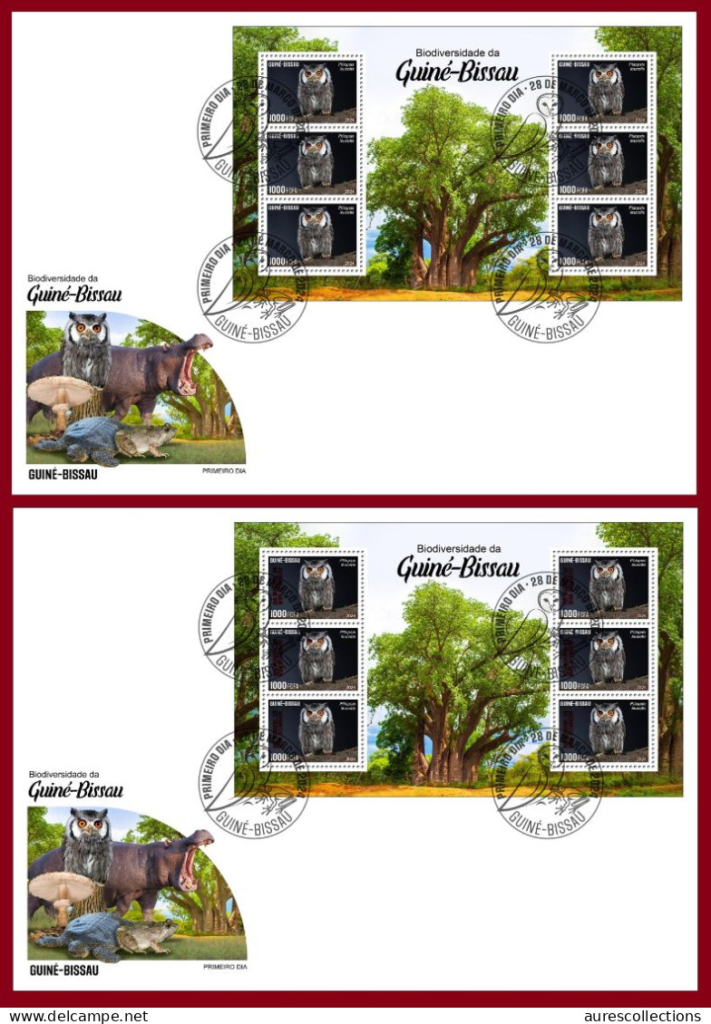 GUINEA BISSAU 2024 FDC MS 6V - REG & OVERPRINT - OWL OWLS HIBOU HIBOUX - BIODIVERSITY - WILDLIFE WORLD DAY - Hiboux & Chouettes