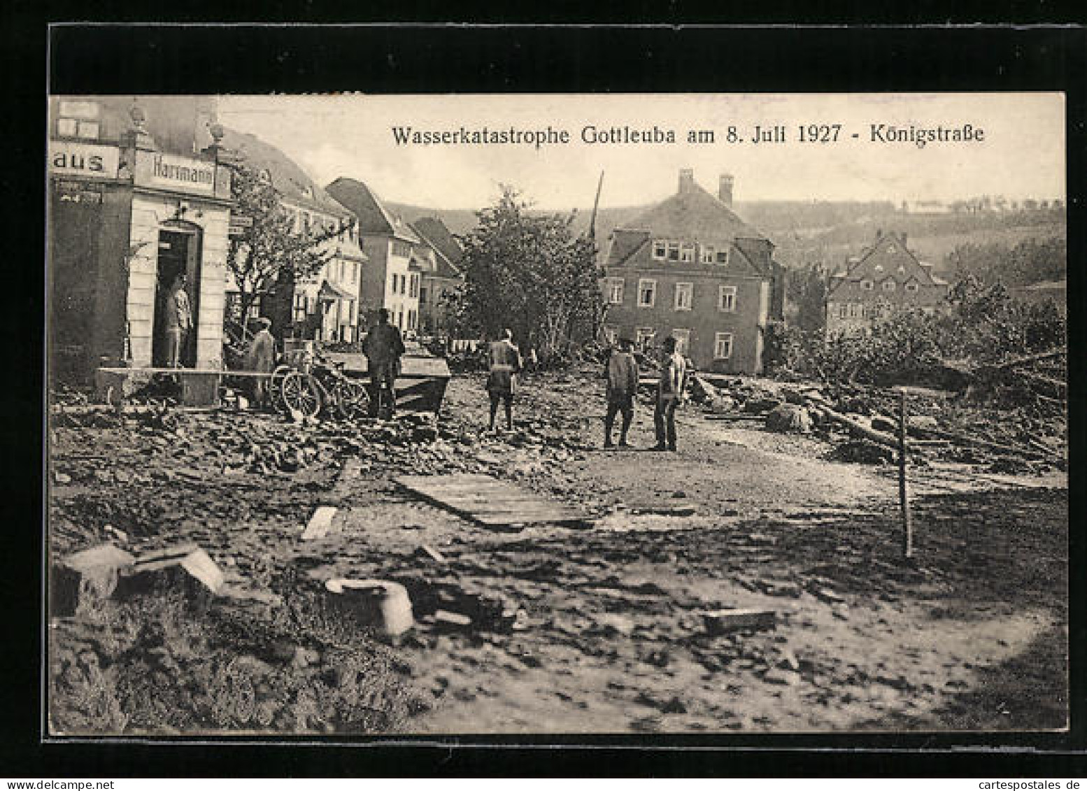 AK Gottleuba, Wasserkatastrophe 1927, Königstrasse Mit Geschäft  - Overstromingen