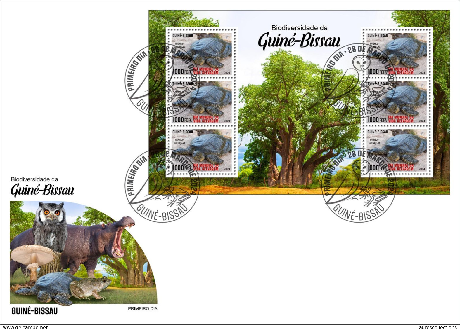 GUINEA BISSAU 2024 FDC MS 6V - REG & OVERPRINT - TURTLE TURTLES TORTUES - BIODIVERSITY - WILDLIFE WORLD DAY - Tartarughe