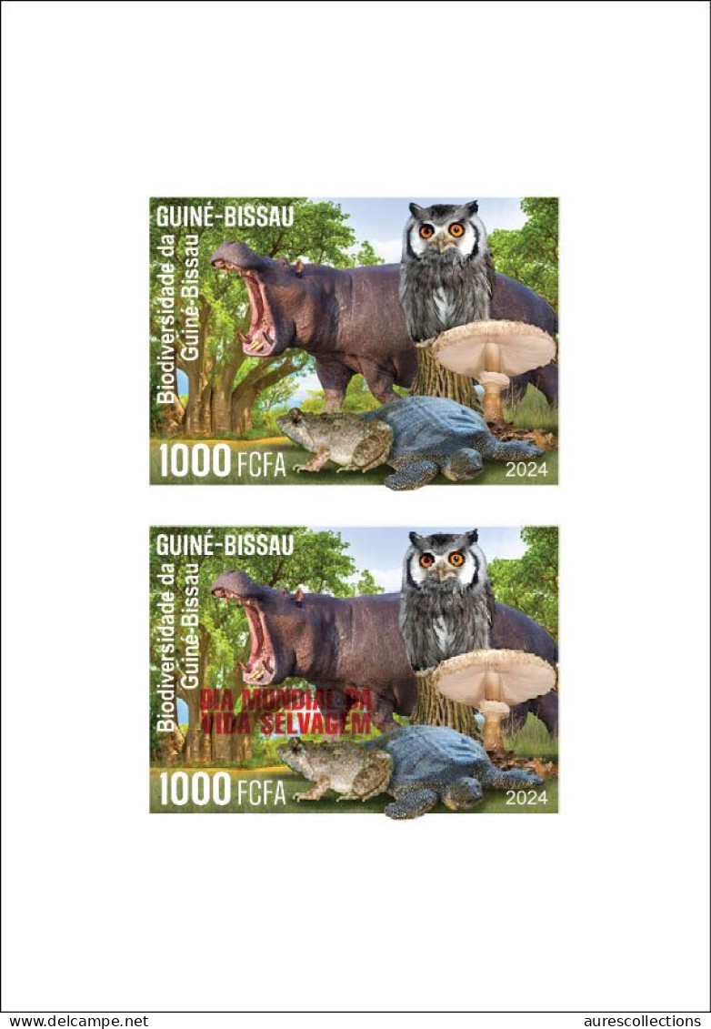 GUINEA BISSAU 2024 DELUXE PROOF - REG & OVERPRINT - MUSHROOMS OWL OWLS FROG FROGS TURTLE TURTLES HIPPOPOTAMUS BAOBAB - Rane