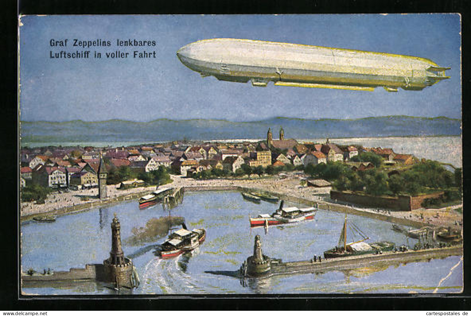 Künstler-AK Lindau I. B., Graf Zeppelins Lenkbares Luftschiff In Voller Fahrt  - Zeppeline