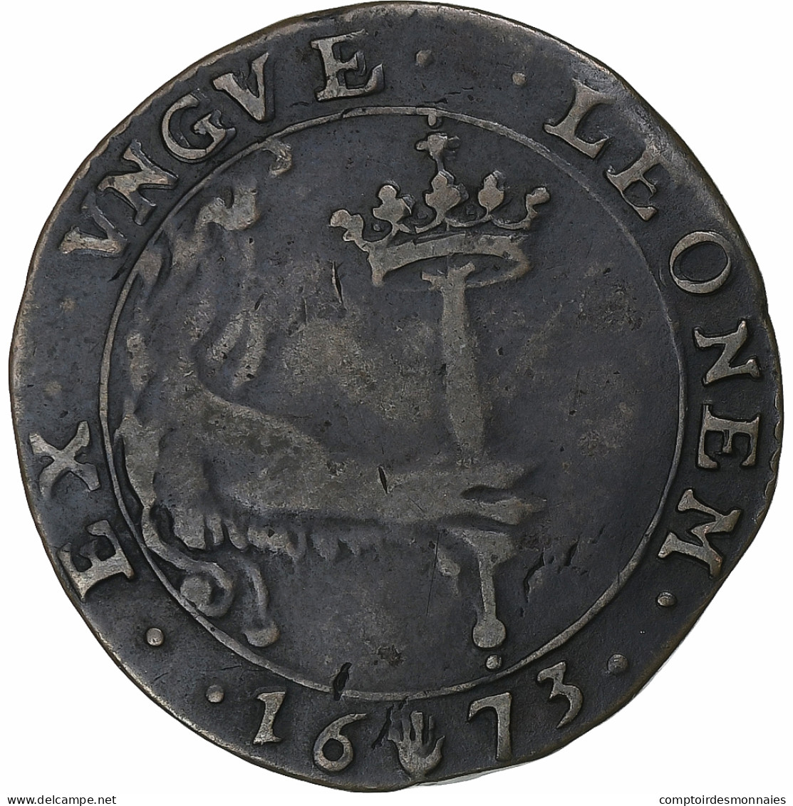 Pays-Bas Espagnols, Jeton, Charles II, 1673, Anvers, Cuivre, TB+ - Other & Unclassified