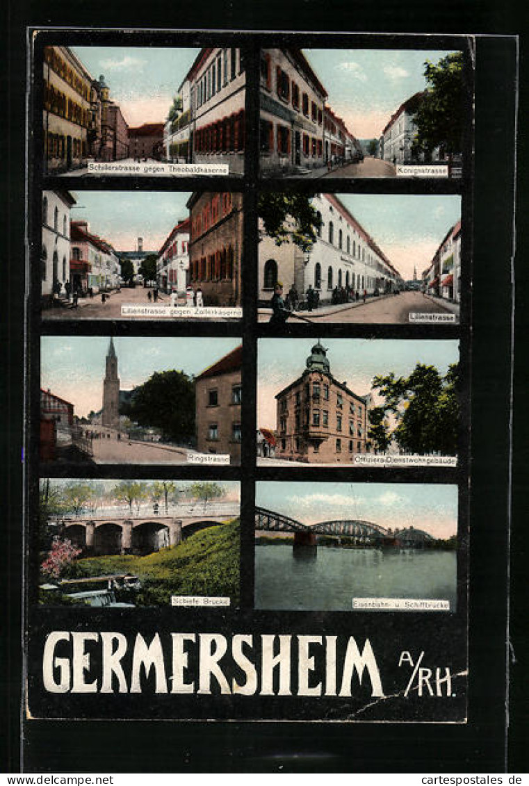 AK Germersheim A. Rh., Eisenbahn- U. Schiffbrücke, Schiefe Brücke Und Lilienstrasse  - Germersheim