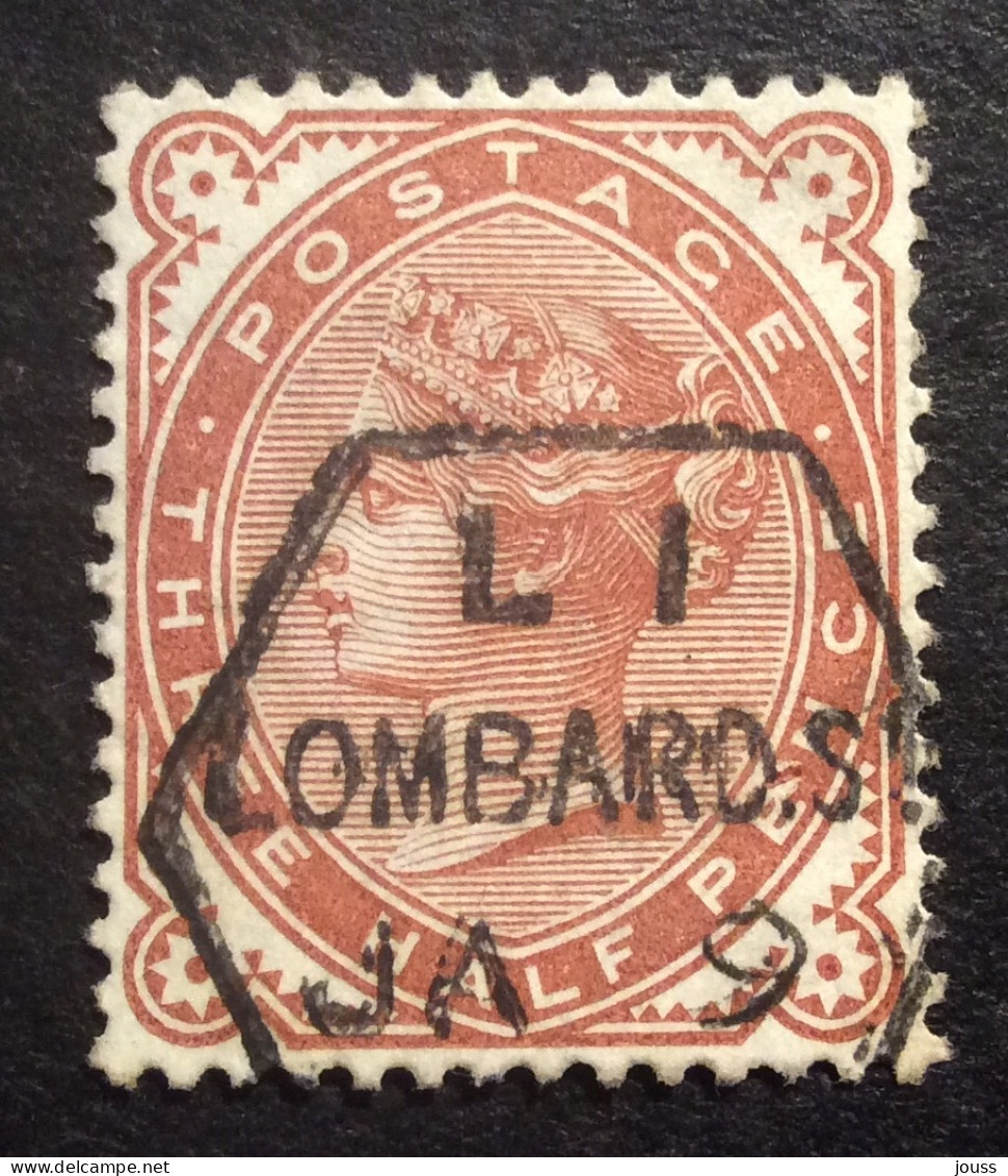 GB64 Victoria 1 1/2p Brun Rouge YT 69 Couronne Oblitéré « L I Lombard.s » - Usados