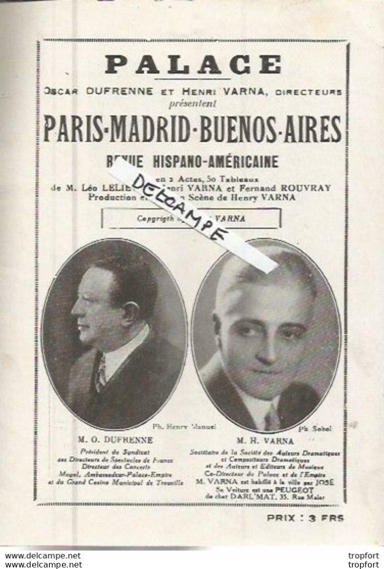 Old Program Dance Spain Argentina / Programme Théatre PALACE DANSE ESPAGNOLE Madrid Music Hall - Programma's