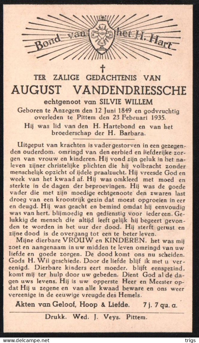 August Vandendriessche (1849-1935) - Devotion Images