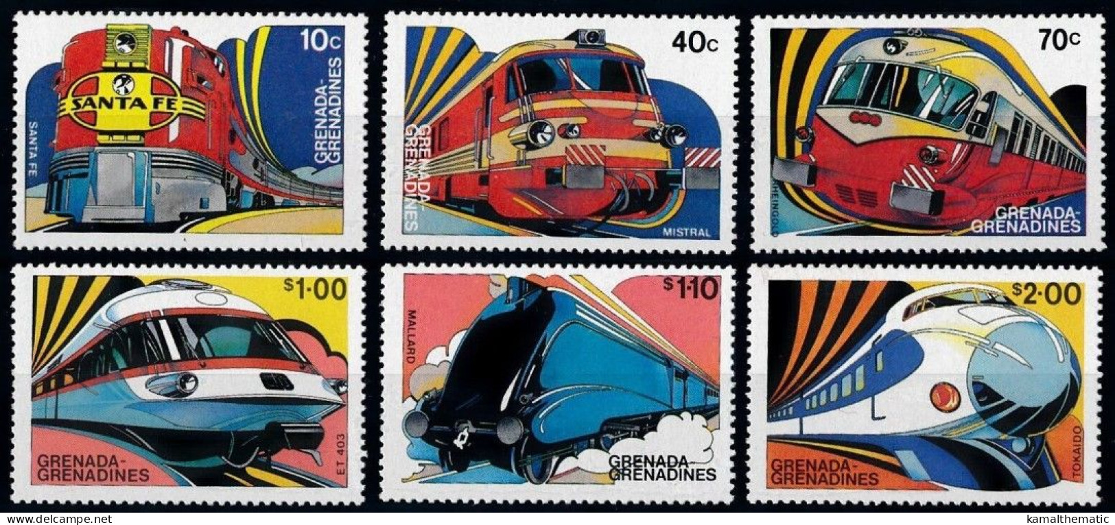 Grenada Grenadines 1982 MNH 6v, Famous Trains Of World, Railways - Eisenbahnen