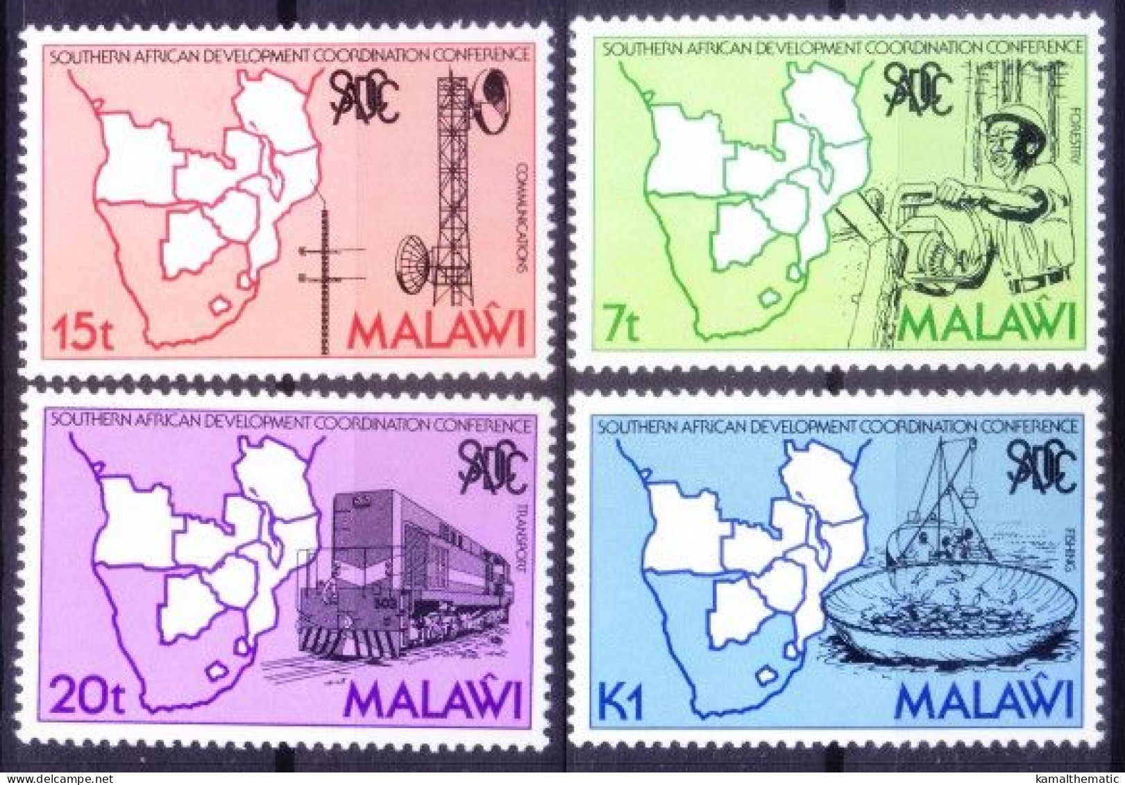 Malawi 1985 MNH 4v, Forestry,, Communications, Railways, Fishing - Treni