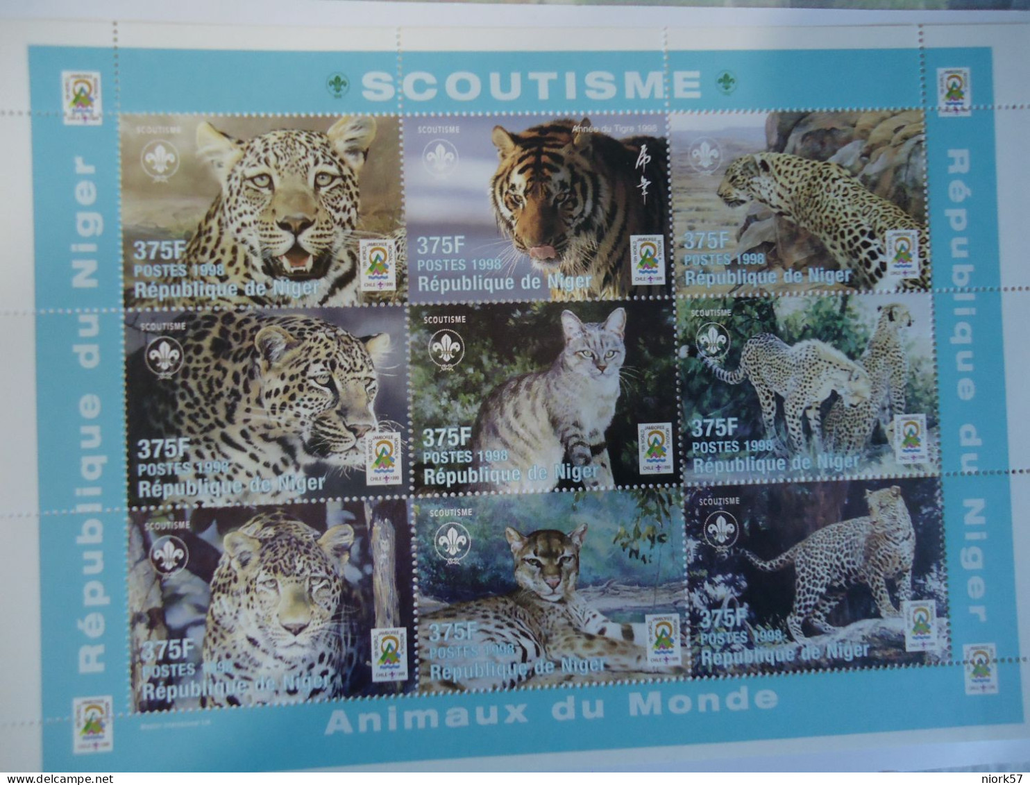 NIGER MNH   SHEET 1998 ANIMALS   TIGER -SCOUTISME  SCOUTS - Big Cats (cats Of Prey)