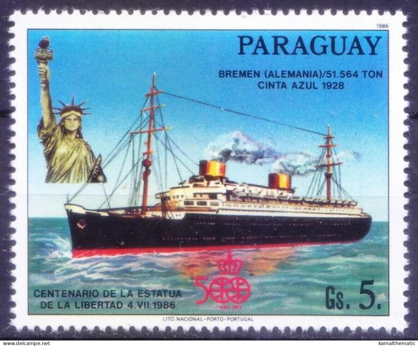 Paraguay 1986 MNH, 100th Anni. Of Statue Of Liberty, Bremen Germany, Ships - Ships