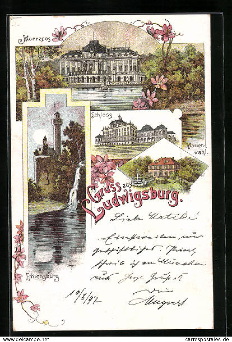 Lithographie Ludwigsburg, Monrepos, Schloss, Marienwahl  - Ludwigsburg