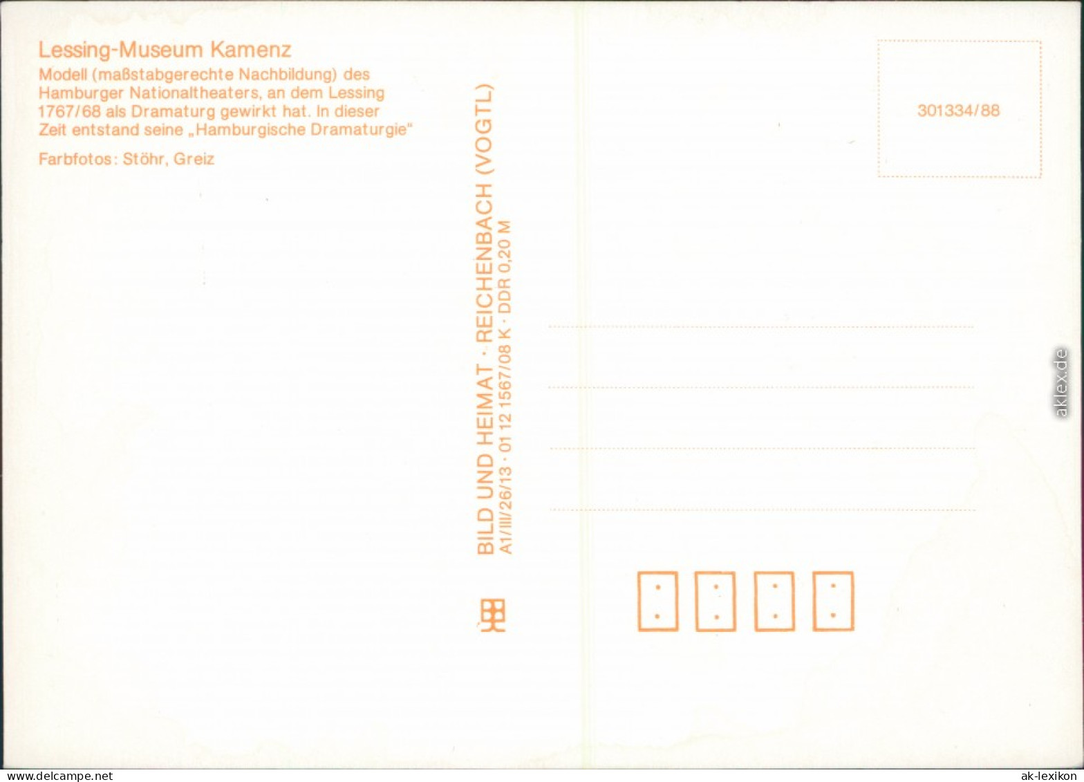 Ansichtskarte Kamenz Kamjenc Lessingmuseum 1988 - Kamenz