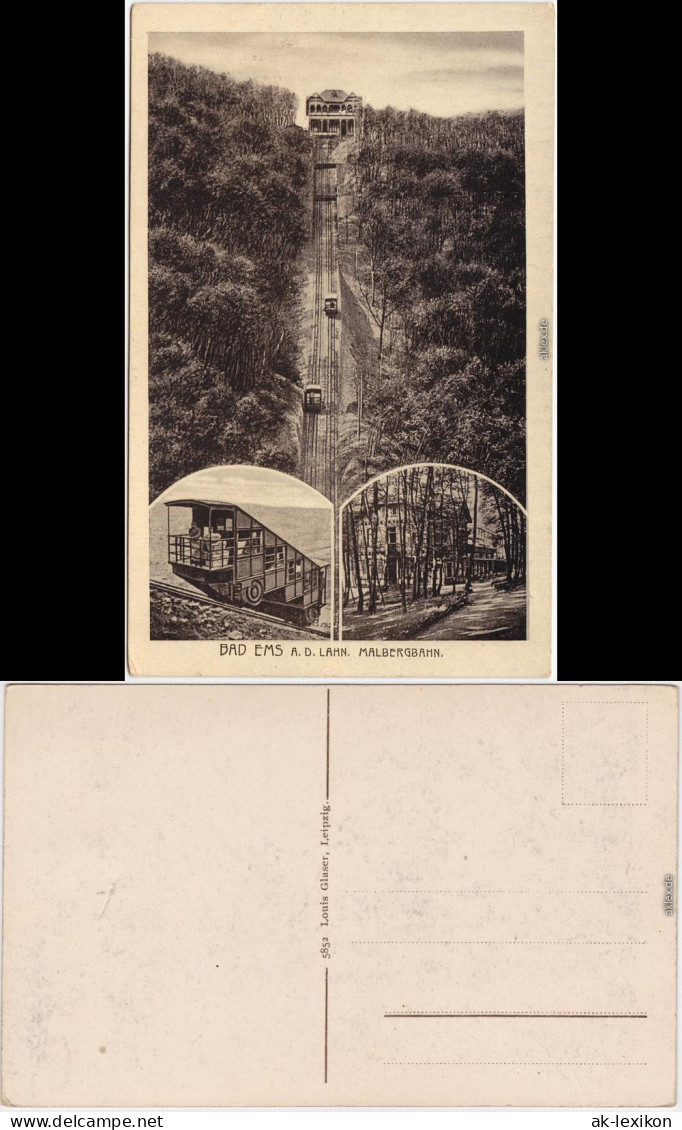 Ansichtskarte Bad Ems 3 Bild: Malerbergbahn 1920 - Bad Ems