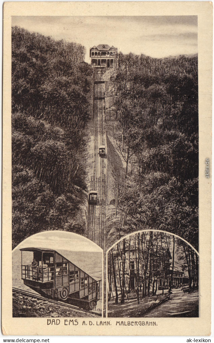 Ansichtskarte Bad Ems 3 Bild: Malerbergbahn 1920 - Bad Ems