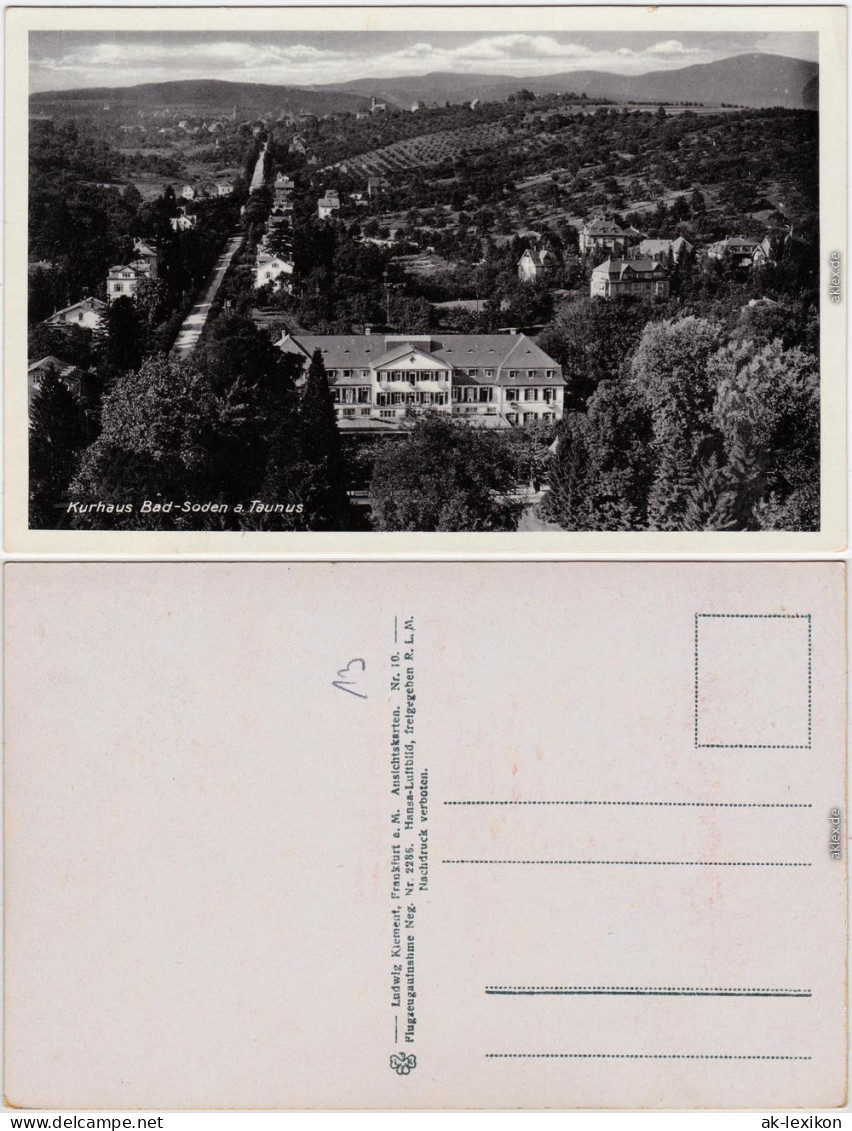 Ansichtskarte Bad Soden (Taunus) Stadt, Kurhaus Und Straße 1934 - Bad Soden