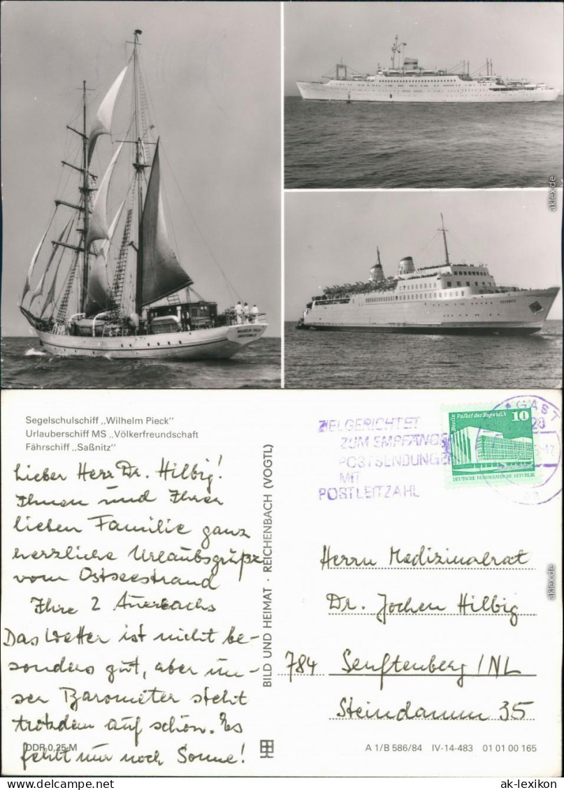 Segelschulschiff Wilhelm Pieck, MS Völkerfreundschaft, Fährschiff Saßnitz 1984 - Ferries