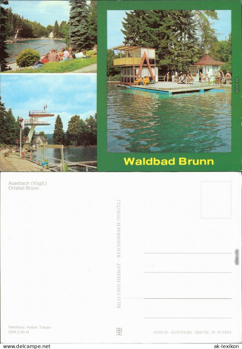 Brunn-Auerbach (Vogtland) Blick über's Waldbad, Schwimmplatform   1981 - Auerbach (Vogtland)