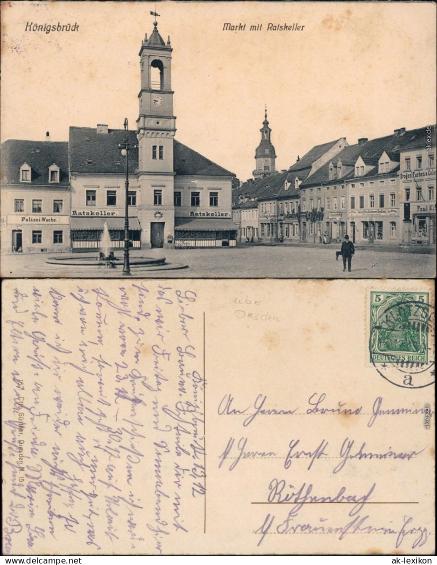 Königsbrück Kinspork Marktplatz Mit Ratskeller Und Polizei Wache 1912 - Koenigsbrueck