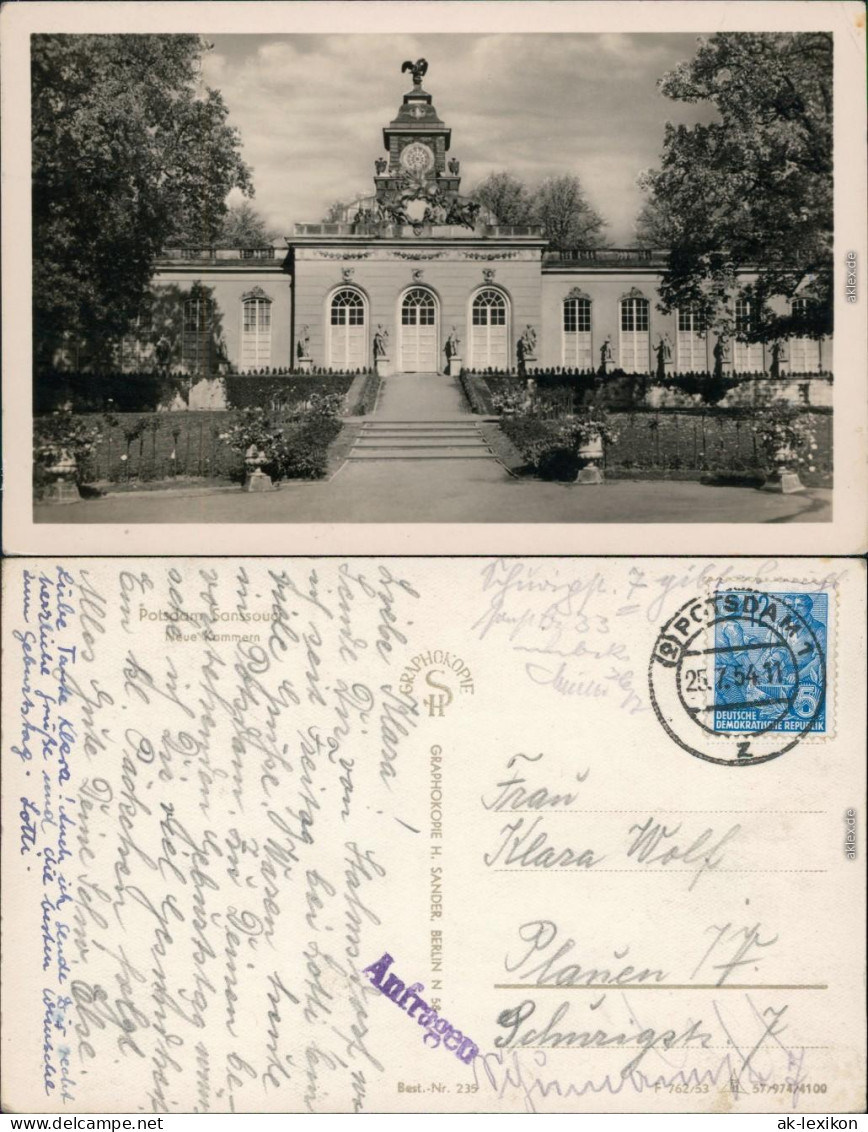 Ansichtskarte Potsdam Neue Kammern (Sanssouci) 1954 - Potsdam