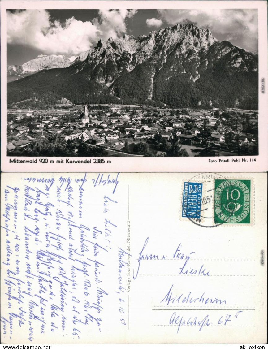 Ansichtskarte Mittenwald Karwendelgebirge Mit Dem Ort 1951 - Mittenwald