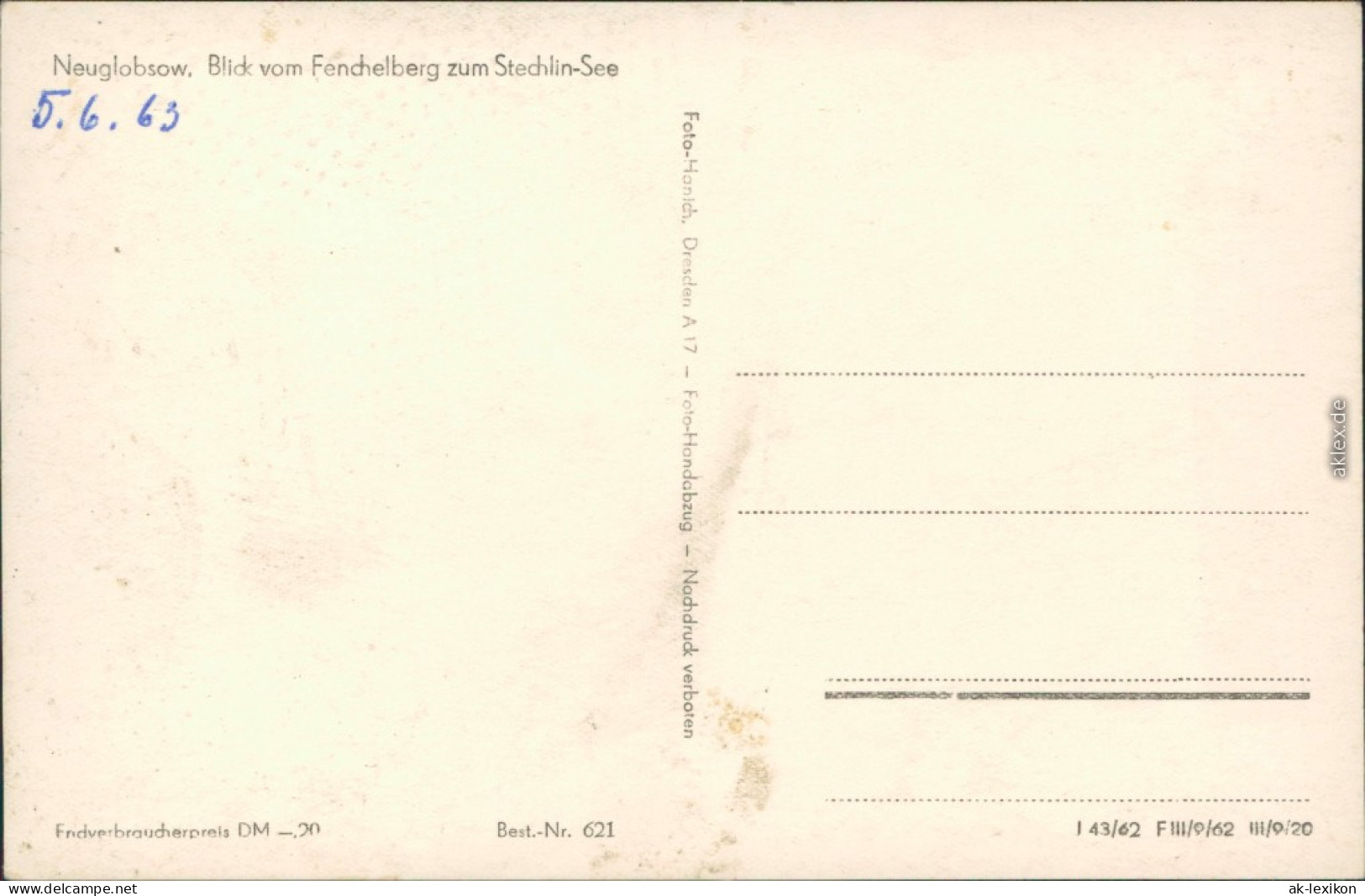 Neuglobsow-Stechlin Blick Vom Fenchelberg Zum Dagowsee / Stechlinsee 1963 - Neuglobsow