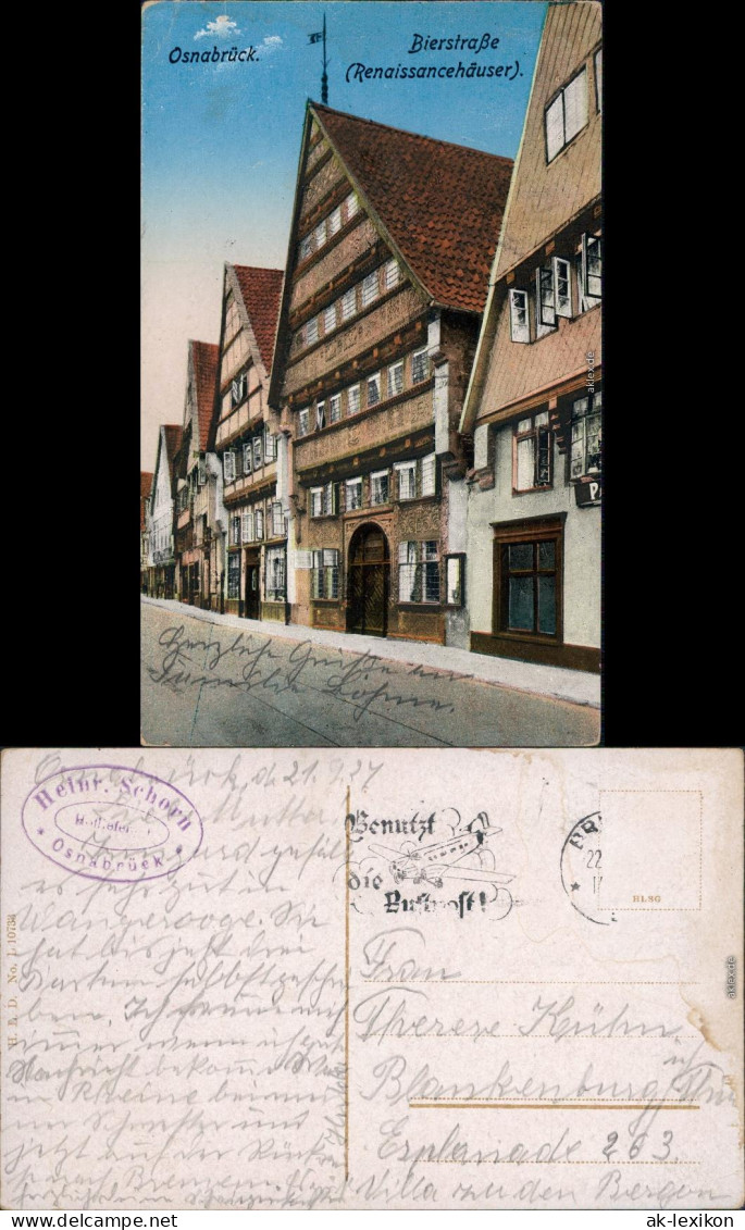 Osnabrück Bierstraße Mit Renaissancehäuser Ansichtskarte 1927 - Osnabrück