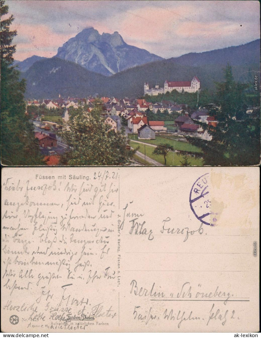 Ansichtskarte Füssen Panorama Mit Säuling 1921 - Füssen