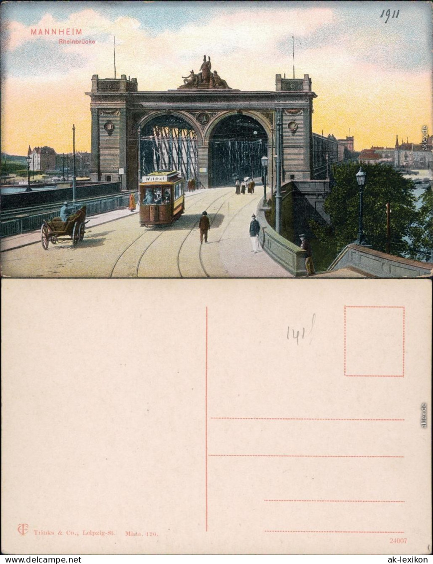 Mannheim Rheinbrücke - Straßenbahn Nach Waldhof 1915  - Mannheim